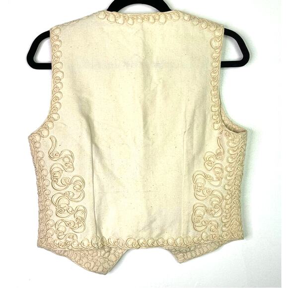 Vintage Cream Vest Ribbon Squiggle Floral Pattern M - Picture 2 of 6